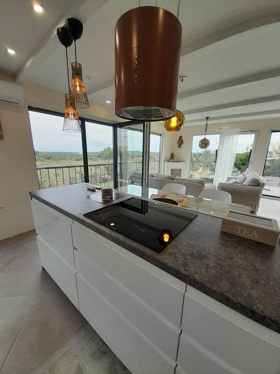 Kitchen units with a view into the living area